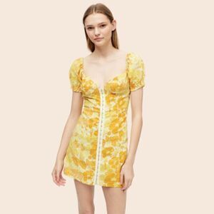 UO Yellow Floral Britney Hook & Eye Mini Dress Size Small